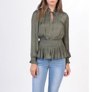 Current Air Los Angeles Green Smocked Waist Peplum Top
